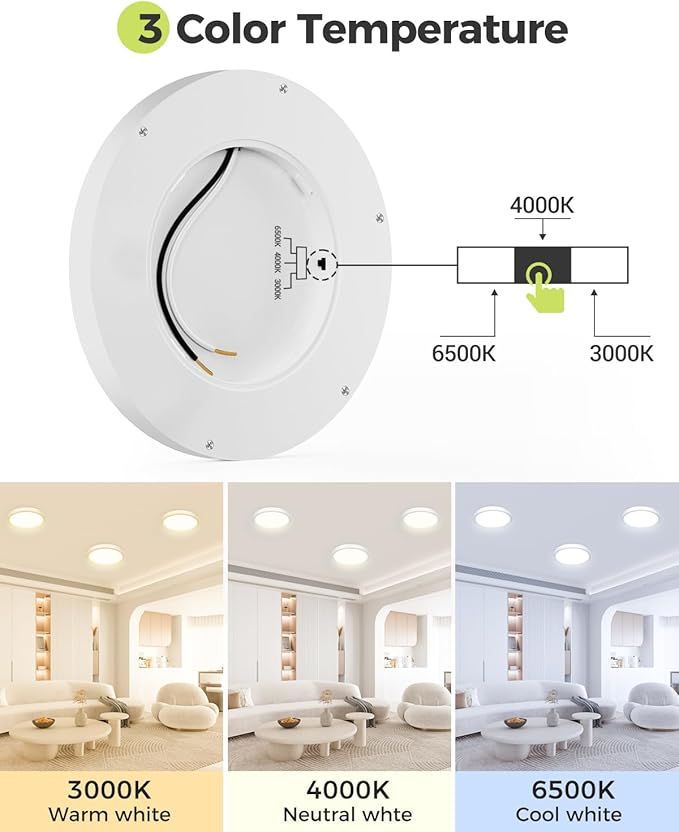 hepside 2Pack Dimmable Flush Mount Ceiling Light Fixture White, 3CCT Selectable 3000/4000/6500K Ceiling Lamp, 7.5INCH 15W 1500LM Low Profile Light for Bedroom, Kitchen, Bathroom, Hallway