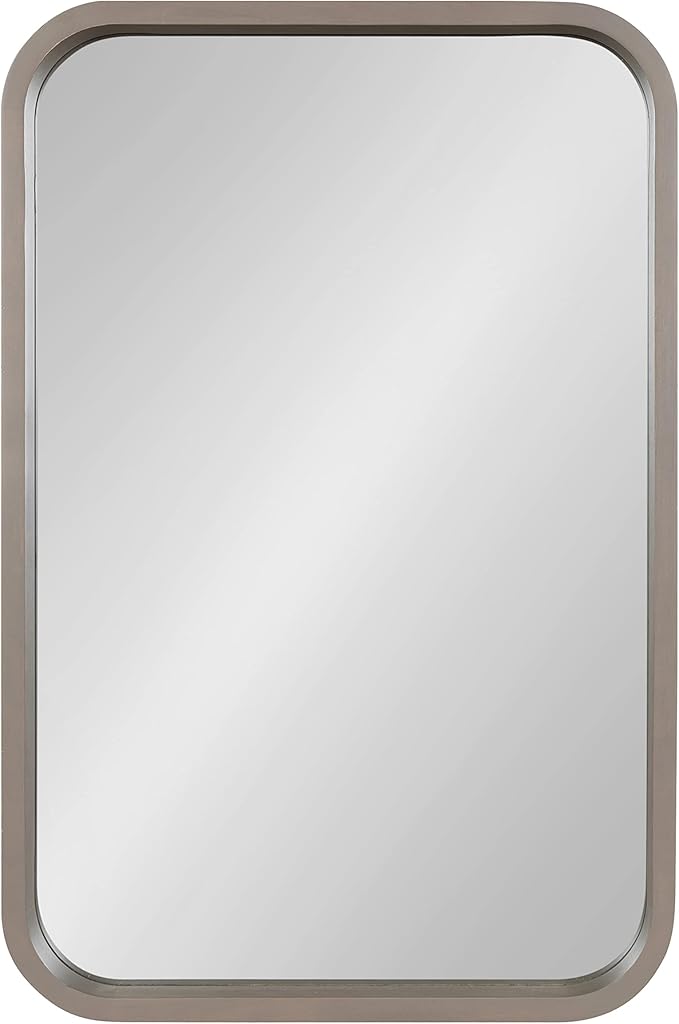 Kate and Laurel Hutton Modern Radius Rectangle Wood Wall Mirror, 20 x 30, Gray, Large Decorative Robust Farmhouse Mirror for Wall