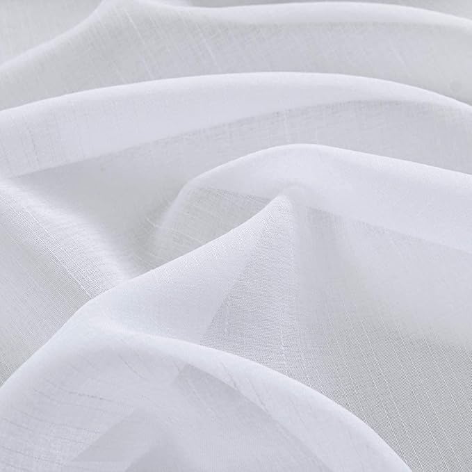 Treatmentex White Sheer Curtains Black Pompoms 63" inches Long Window Draperies for Boy's Room Bed Canopy 2 Panels Rod Pocket