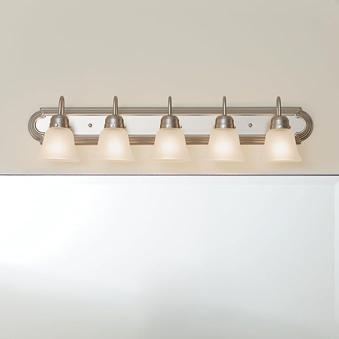 Kichler 36" 5-Light Vanity Bath Light in Brushed Nickel, Modern Bathroom Light with Clear Satin Etched Glass, (36" W x 8" H), 5339NIS