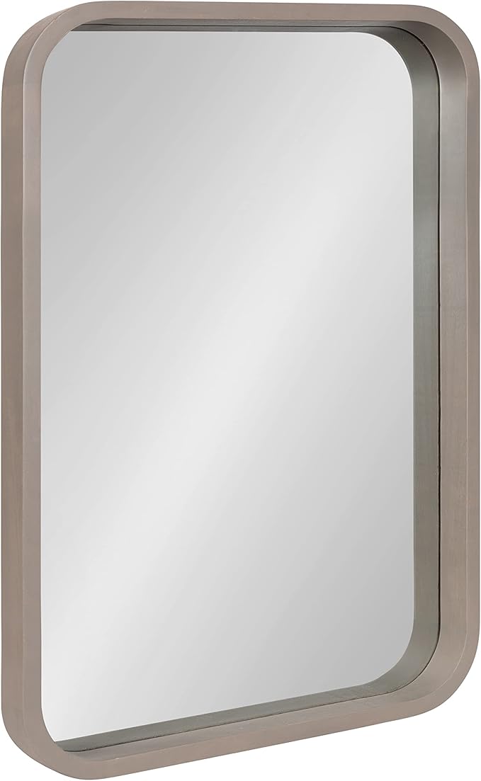 Kate and Laurel Hutton Modern Radius Rectangle Wood Wall Mirror, 20 x 30, Gray, Large Decorative Robust Farmhouse Mirror for Wall