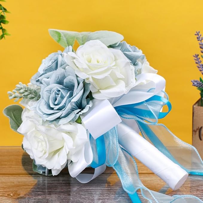 Artificial Rose Wedding Bouquets - Ribbon Decor for Bride & Bridesmaid