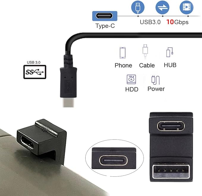 CY USB-C Type C Female Up Opposite U Shape Back Angled to USB 3.0 A Male Data Adapter for Laptop Desktop