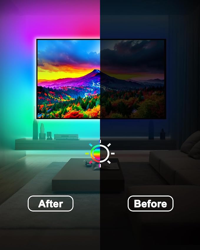 Daymeet TV Led Backlight,13.1ft ICRGB LED Lights for TV USB Light Strip for 40-65 inch Monitor Behind Lighting, Rainbow Color TV Lights Music Sync Bluetooth APP Control with Remote