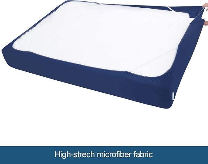 Full Size Box Spring Cover with Smooth and Elastic Woven Material, Alternates for Bed Skirt, Wrinkle & Fading Resistant, Washable, Dustproof, Navy