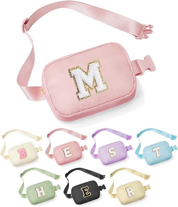 YOOLIFE Initial Belt Bag - Crossbody Bags Women - Fanny Packs for Women Cross Body Bag Pink Small Waist Packs Travel Everywhere Belt Bag Monogram Crossbody Bag M