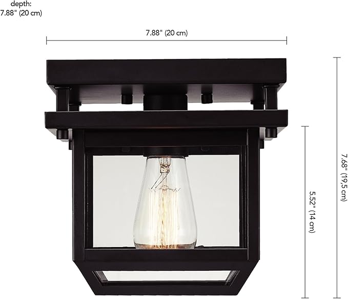 GLOBE Electric 44779 Sorrell 1-Light Outdoor Flush Mount Ceiling Light, Dark Bronze, Clear Glass Shade,Brown, Bulbs Not Included