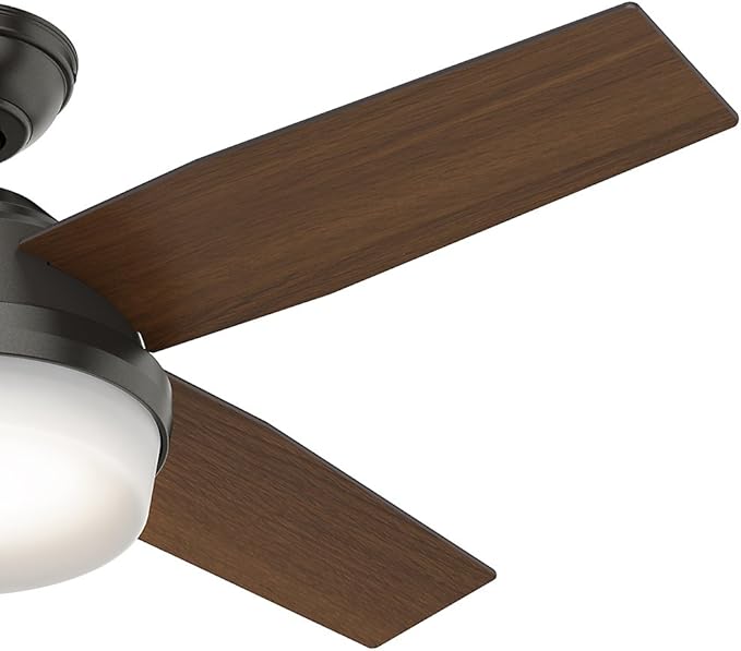 Hunter 44 inch Indoor Ceiling Fan with LED Light and Remote Control - Bronze Modern Ceiling Fan, Standard Mount, 4 Blades, For Bedroom, Living Room, or Kitchen - Dempsey 59444, Noble Bronze