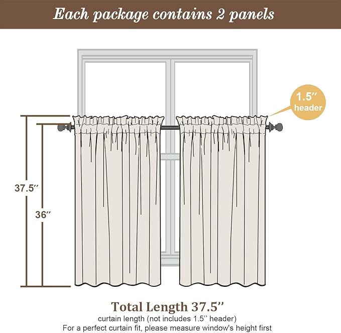 Chyhomenyc Light Grey Sheer Curtains 36 inch Length 2 Panels, Light Filtering Voile Rod Pocket Short Window Curtians for Bathroom Living Room Farmhouse Small Windows, 42Wx36L inches