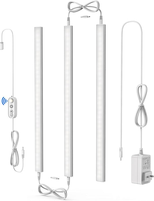 ASOKO Motion Sensor Dimmable Led Under Cabinet Lighting Plug in - 3 Pcs 12 inches Linkable Led Counter Light Bars, Led Closet Light Daylight White 4500K