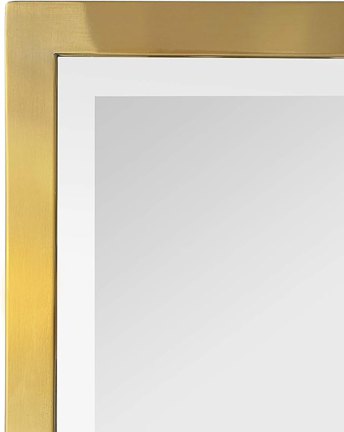 Brushed Gold Metal Framed Pivot Rectangle Bathroom Mirror Tilting Beveled Vanity Mirrors for Wall, Overall 23.9 x 24 inches (Mirrror 20 x 24 inches)