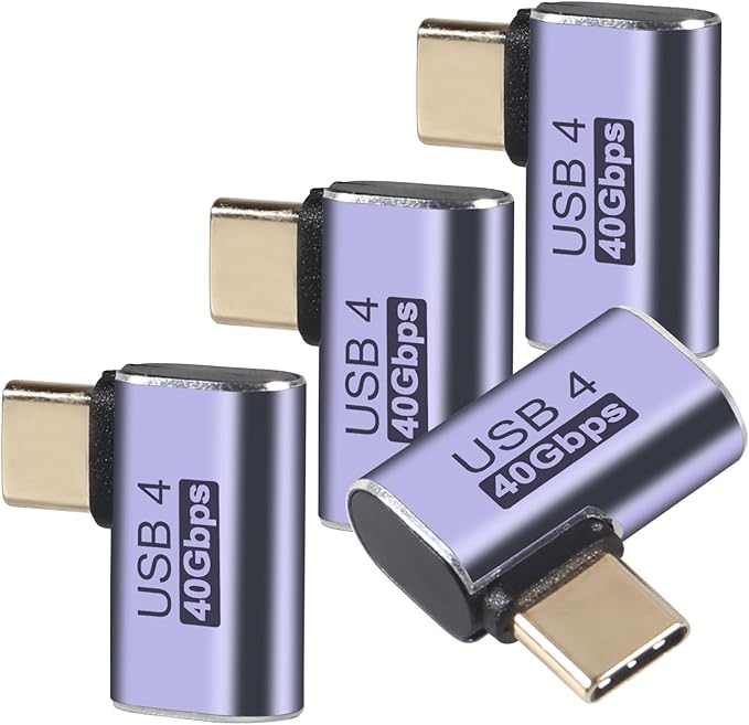 4pcs 90 Degree Right Angle USB C Male to Female Adapter/Connector, USB Type C Adapter Extender Support 100W, 40Gbps, 8K@60Hz for Steam Deck, MacBook,Thunderbolt ect(Side Bend)