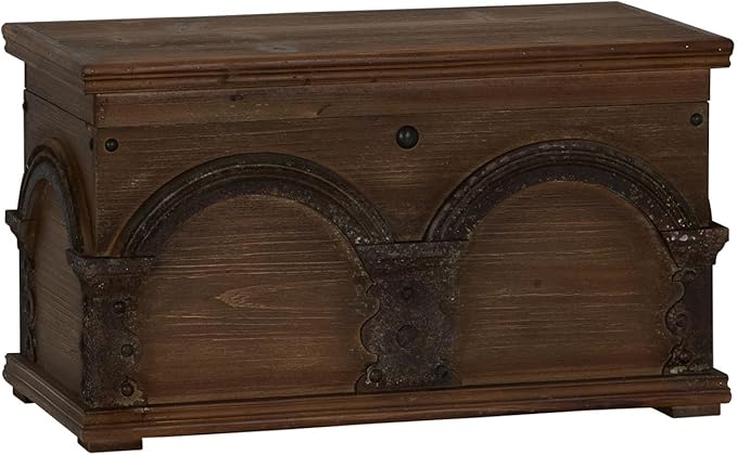 Household Essentials Wooden Arch Trunk Storage Chest, Small, Brown