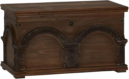 Household Essentials Wooden Arch Trunk Storage Chest, Small, Brown