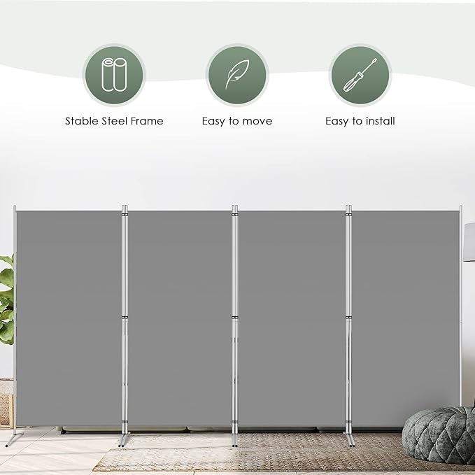 RANTILA 4 Panel Room Divider, 6 Ft Tall Folding Privacy Screen Room Dividers, Freestanding Room Partition Wall Dividers, 136''W x 20''D x 71''H, Grey