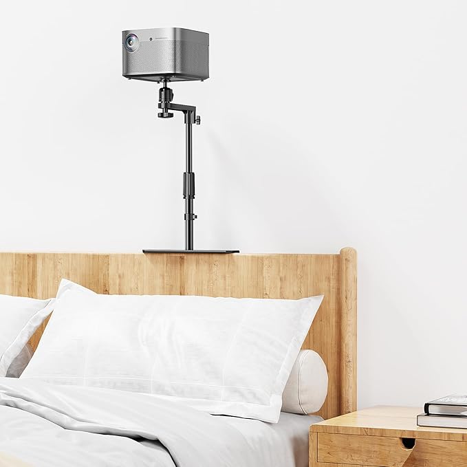 Plug-in Bed Sofa Projector Stand, Height Adjustable Mount Base, 360° Rotation, Two Installation Methods, Universal Bedside Bracket Holder Compatible with Most Projectors with Cable Ties
