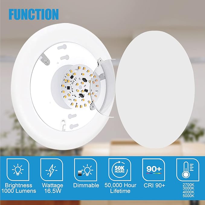 ECOELER 6in Dimmable LED Disk Light, Flush Mount Recessed Retrofit Ceiling Lights, 16.5W, 1000lm, 3000K Warm White, Installs into JBox or Recessed Can, ETL Listed