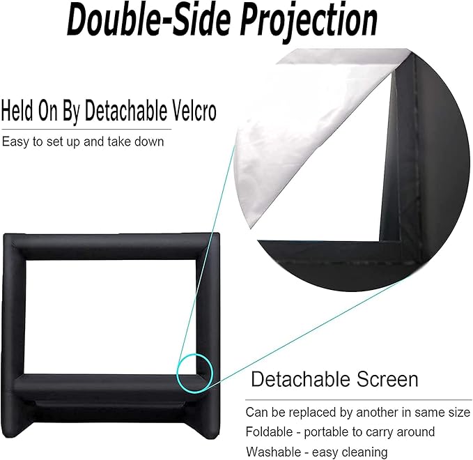 24 Feet Inflatable Projector Movie Screen Outdoor Indoor, Portable Blow Up Cinema Projection Screen, with Air Blower, Tie-Downs and Storage Bag, for Backyard Pool Party Movie Nights