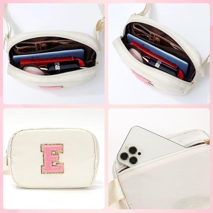 YOOLIFE Bridesmaid Gifts - Bridesmaid Proposal Gift Wedding Day, Bridal Shower Gifts, Maid of Honor Gifts, Bachelorette Party Decorations Favors, White Initial Crossbody Bag Belt Bag B, Small, Beige