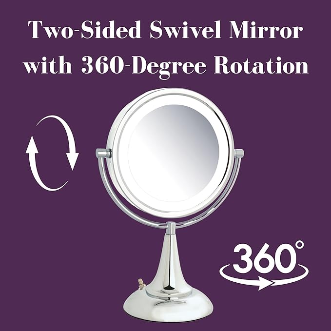 JERDON Magnifying Mirror with LED Lights - Plug-in Makeup Mirror with 1X and 8X Magnification in Chrome Finish - Model HL8510CL