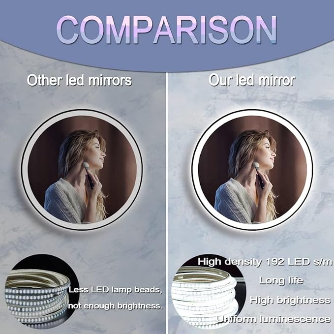 Black Frame Round Lighted Vanity Mirror with Lights Smart Memory 3 Color Dimmable Frontlight Anti-Fog 20 Inch Black Framed Circle Round LED Mirror for Bathroom Wall Makeup
