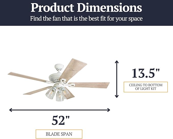 Prominence Home Glenmont, 52 Inch Farmhouse LED Ceiling Fan with Light, Pull Chain, Three Mounting Options, Dual Finish Blades, Reversible Motor - 50389-01 (Distressed White)