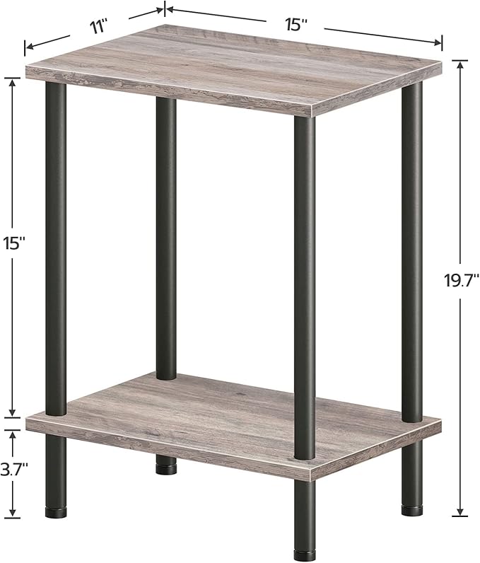 HOOBRO End Table, Small Side Table, Nightstand with 2-Layer Storage Shelves, Sofa Table for Small Spaces, Living Room, Bedroom, Stable Frame, Easy Assembly, Greige and Black BG09BZ01
