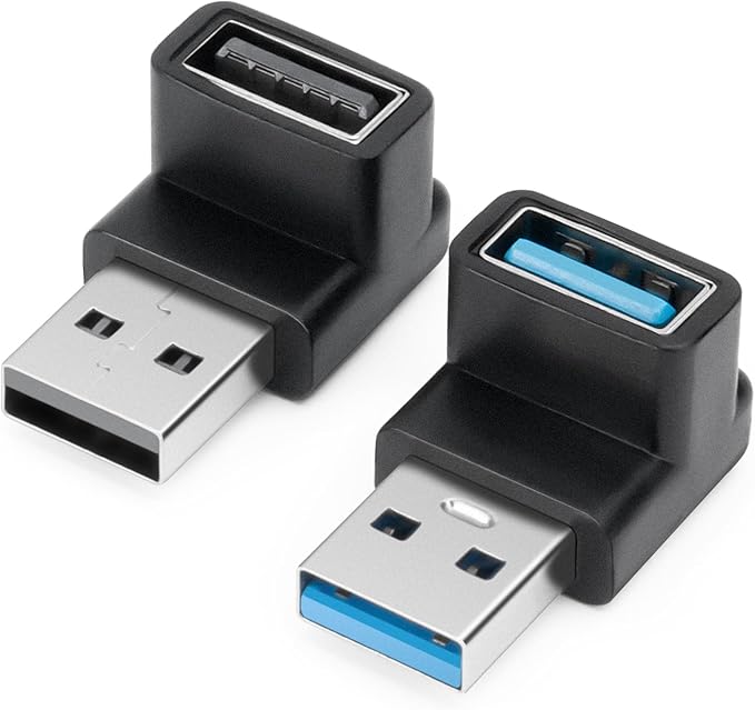 USB 3.1 Adapter 90 Degree (2 Pack), Up and Down Angle 90 Degree USB3.1 Type A Male to USB-A Female Adapter USB Coupler Adapters, Fast Charging Converter OTG (USB 3.1 Up Down)
