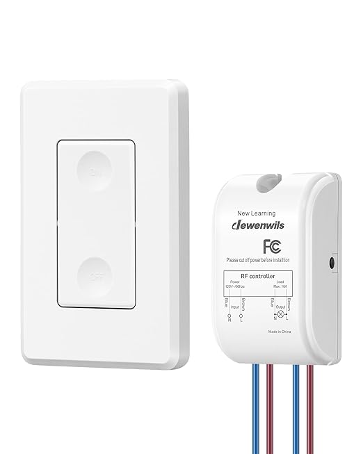 DEWENWILS Wireless Light Switch Kit - No Wiring, 10A/1000W, 100 Ft RF Range, Remote Control for Ceiling Lights, Fans, Lamps