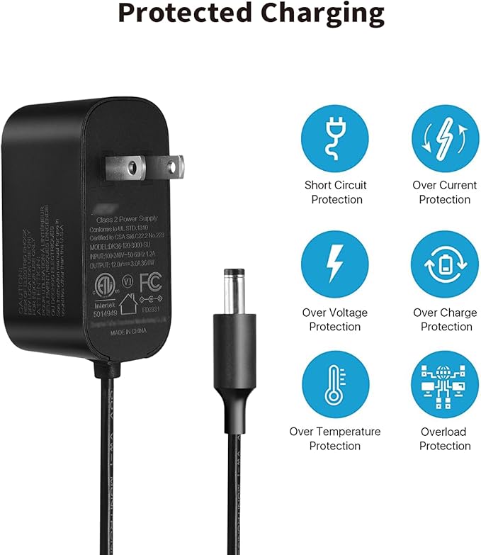 Tonton 12V 3A DC Power Supply 6Ft, 36W AC/DC Charger with 8Tips, AC 100-240V to DC 12Volt 3A 2.8A 2.5A 2.4A 2A 1.5A Connector Adapter for LED Strip, Security Camera, Webcam, Router,UL/CE/FCC Certified