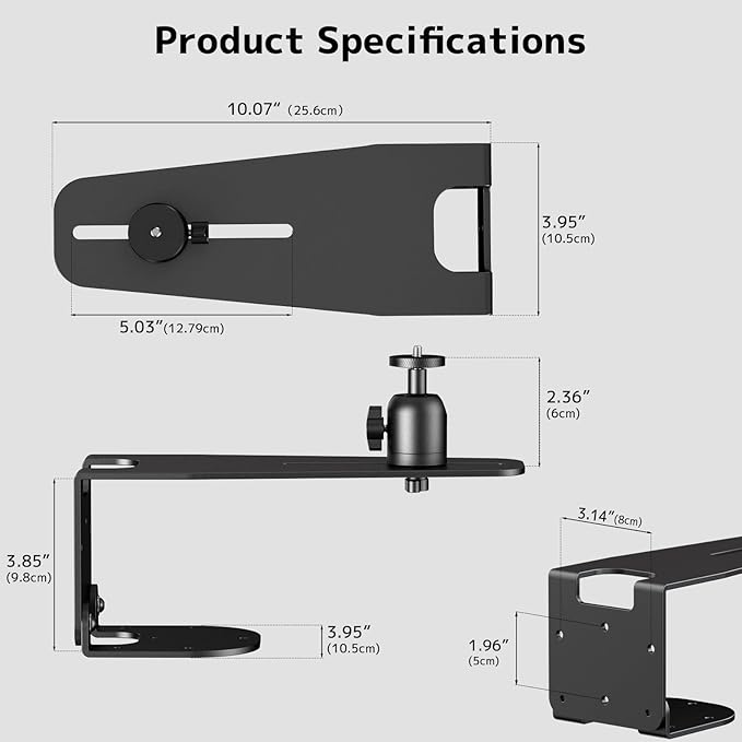 PUTORSEN Projector Wall Mount - Projector Wall & Ceiling Mount with 1/4” Screw, 22 lb Wall & 13.2 lb Ceiling Load Capacity, 360° Rotation & 5 inch Adjustment, for Home Theater/Office/Conference Room