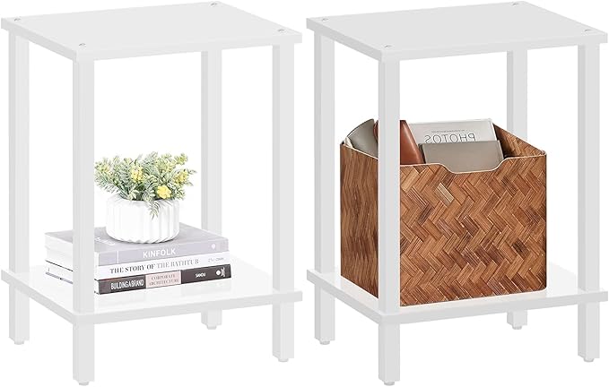 TUTOTAK End Table, Set of 2, Side Table, Nightstand, 2-Tier Storage Shelf, Sofa Table for Small Space, Living Room, Bed Room TB01BW035
