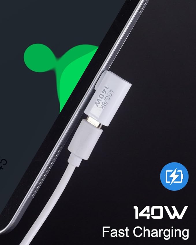 Danfetsoy 140W Right Angle USB C Male to Female Adapter, 40Gbps 90 Degree Type C Extender Connector Suitable 8K@60Hz for Thunderbolt 4/3 Laptop, Phones, etc(4 Pack)