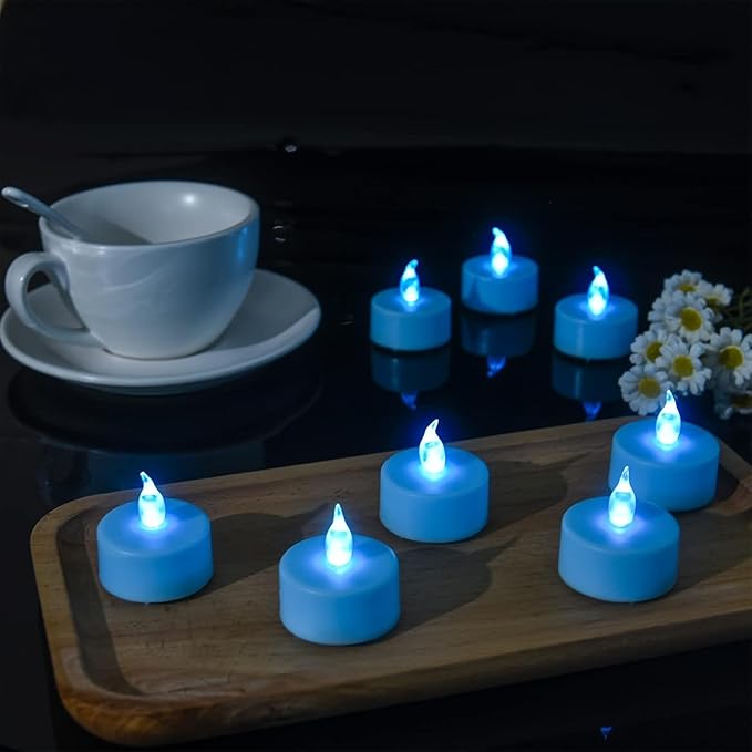 LED Tea Lights Candles- 12PACK Blue Flameless Candles Realistic and Bright Flickering Long Lasting 200Hours for Holiday Celebration,Party, Home Decoration,Battery Operated