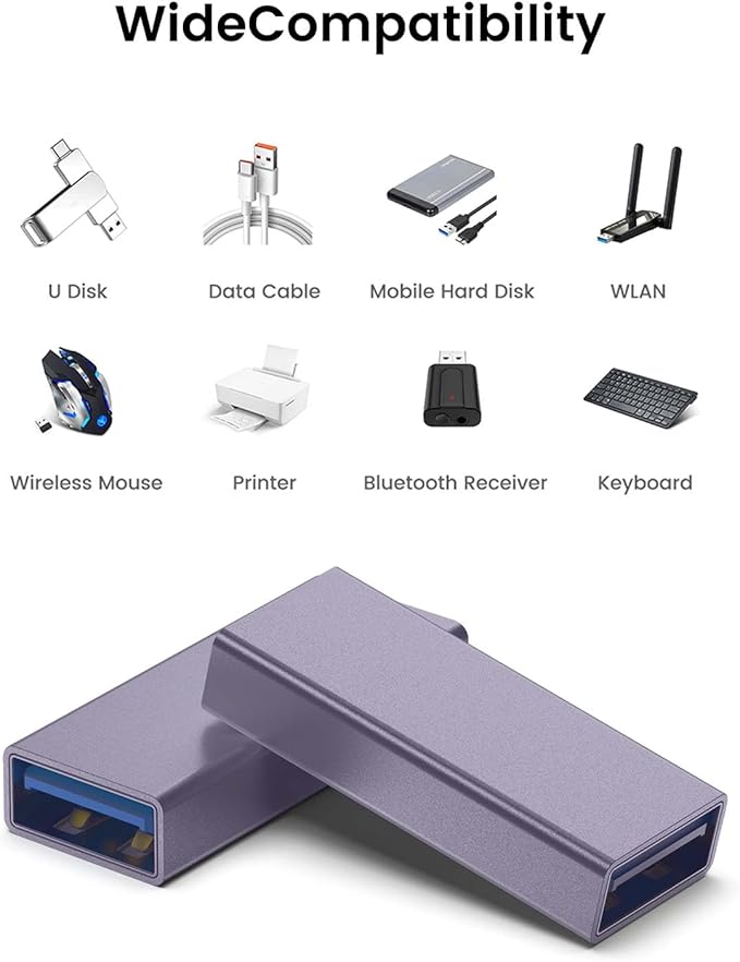 8Pack USB Female to Female Adapter for Connecting Two USB Male Ends Devices,Usba Extension Connector Compatible with MacBook Pro/Air, IPad Pro Google Pixel,Apple Etc.（Purple）