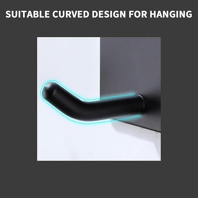 DELITON 6 Pack Towel Hooks for Hanging, Adhesive Hooks Stick on Wall for Bathroom Kitchen Heavy Duty Stainless Steel, Black