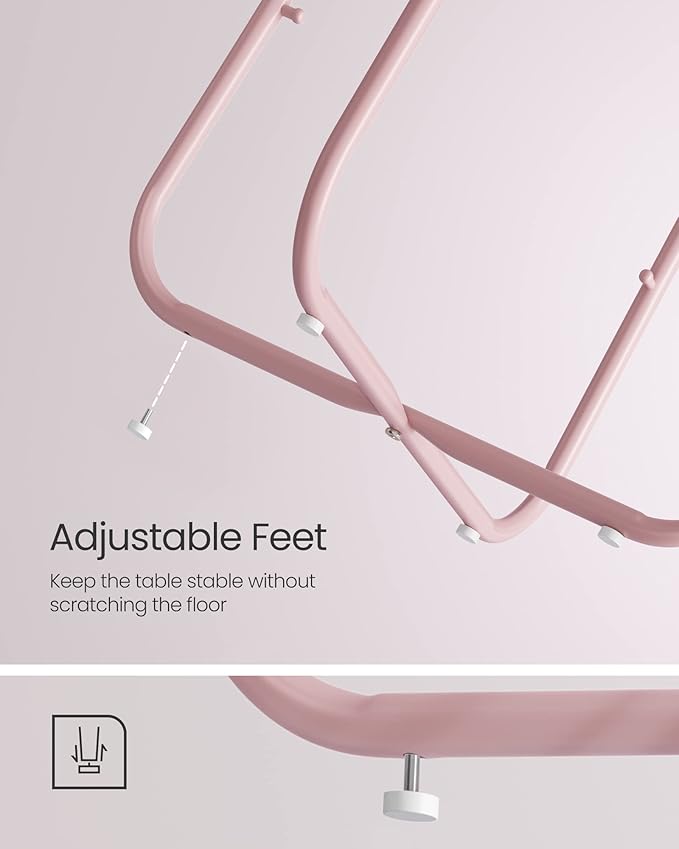VASAGLE LILEA Collection - Small Round Side End Table, Modern Nightstand with Fabric Basket, Jelly Pink and Cream White ULET223R61