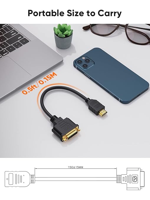 CableCreation HDMI Male to DVI Female 0.5ft [2 Pack], Bi-Directional HDMI Male to DVI-I (24+5) Female Adapter, for PC, TV, TV Box, PS5, Blue-ray, Xbox,Switch