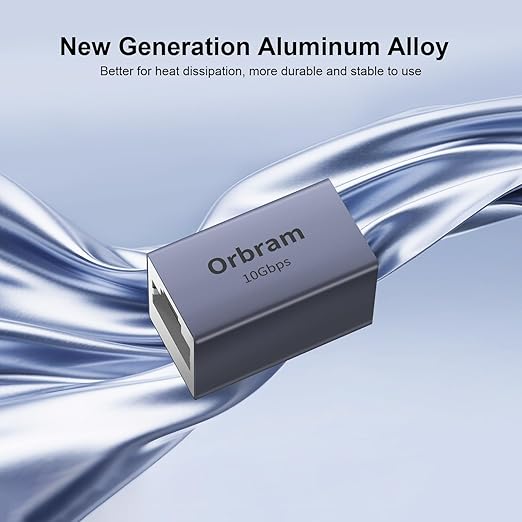 Orbram UL Listed Ethernet Extender 10Gbps, 2Pack RJ45 Coupler Adapter for Cat8/Cat7/Cat6a/Cat6/Cat5 Cable, 328ft Long-Distance Connection, Female to Female Coupler, Aluminum Alloy Shell, Space Grey