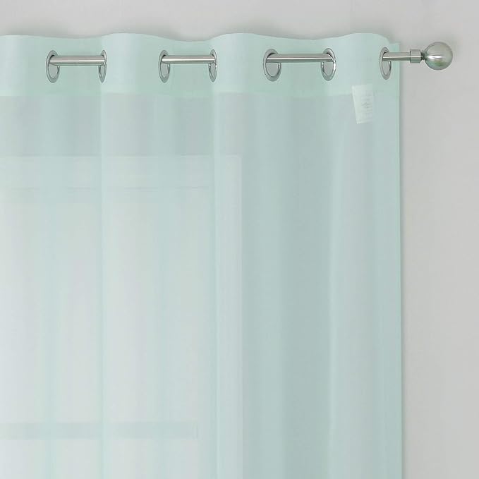 KEQIAOSUOCAI Aqua Sheer Curtains -Seafoam Green Grommet Voile Sheer Drapes Airy Curtain Panels with Light Filtering Window Treatment for Boy's Bedroom(2 Pieces,54 Wide x 63 Long inches)