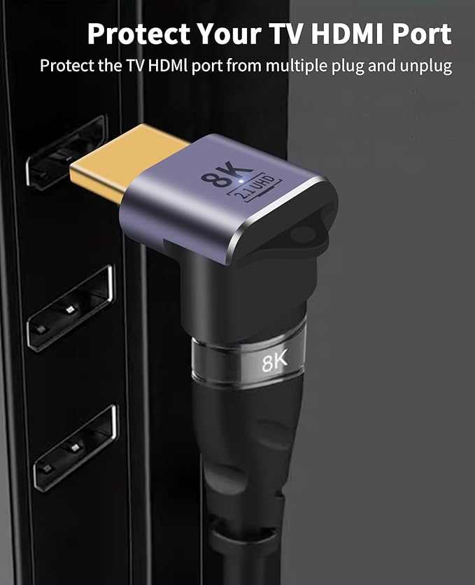 Poyiccot 90 Degree HDMI Adapter 8K, 48Gbps HDMI Extension Adapter, Up Down Angle HDMI 2.1 Extender with LED Indicator for 3D TV Stick Roku Stick Xbox PS5, 2pcs