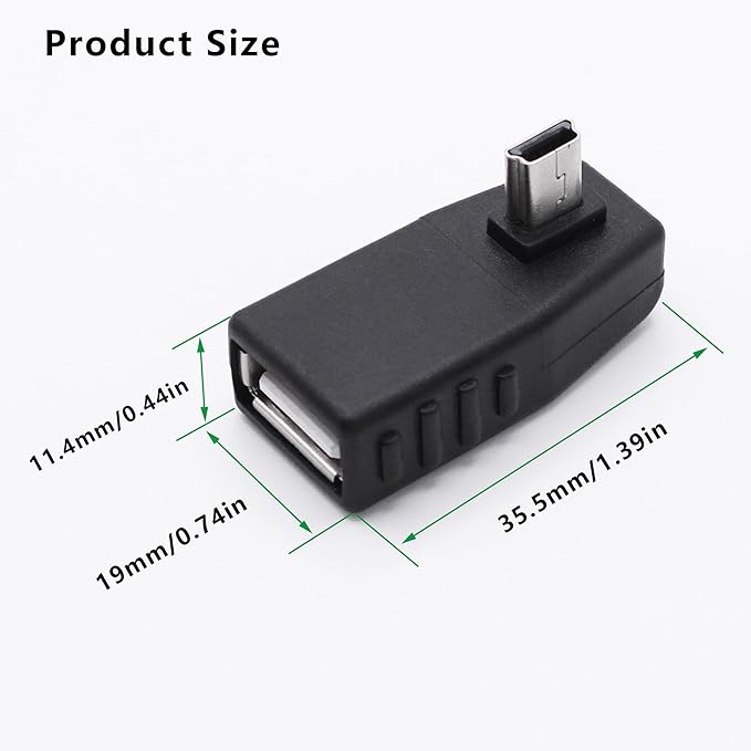 90 Degree Mini USB to USB A OTG Adapter,Right Angle Mini USB 5-Pin Type B Male to USB Type A Female Adapter Converter for Digital Cameras,Black(2 Pack,Right)