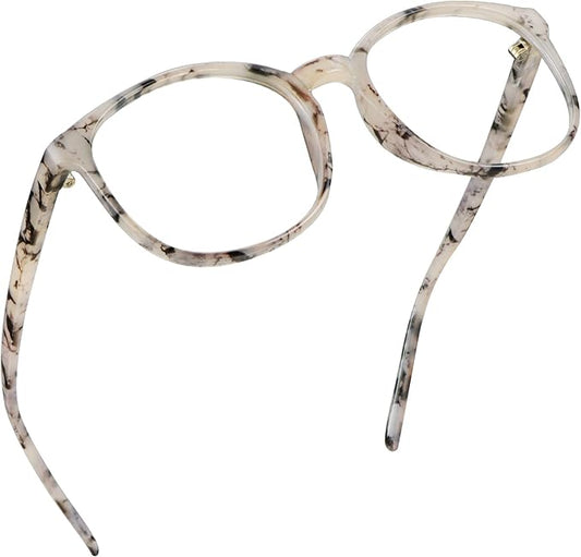 LifeArt Round Blue Light Blocking Glasses, Computer Glasses, Gaming Glasses, TV Glasses for Women Men (Marble, 5.00 Magnification)