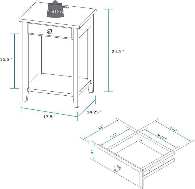 Casual Home Owl Night Stand with USB Port Charging Station and Drawer, 17.5" W x 14.25" D x 24.5" H, Natural White