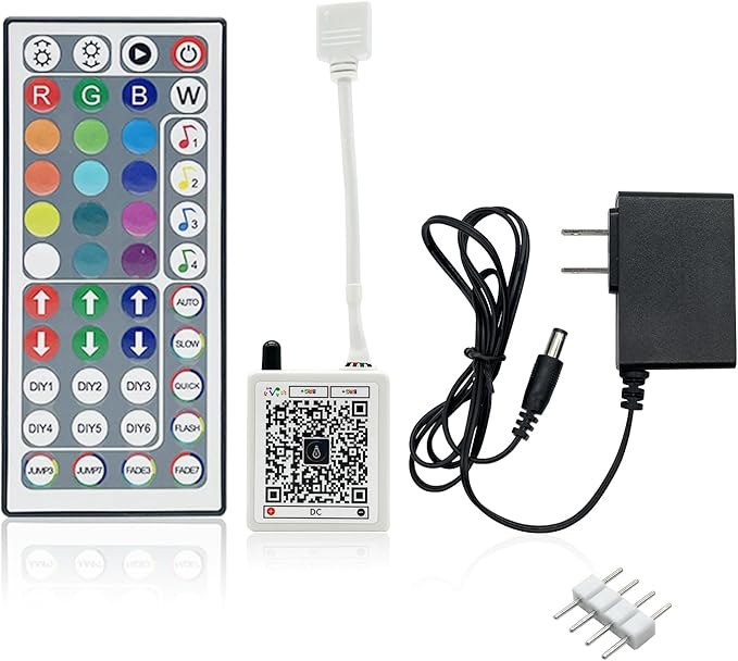 FONEWE 44 Key RGB LED Strip Lights IR Remote Control, Remote Receiver RGB LED Light Strip, 24V Power Adapter for LED Lights