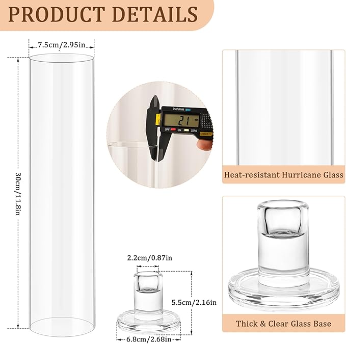 Hurricane Candle Holder Thickened Cylinder Covers 4 Pcs Taper Candle Sticks Holder Glass Tall Candlesticks Holders Centerpiece for Wedding Dining Table