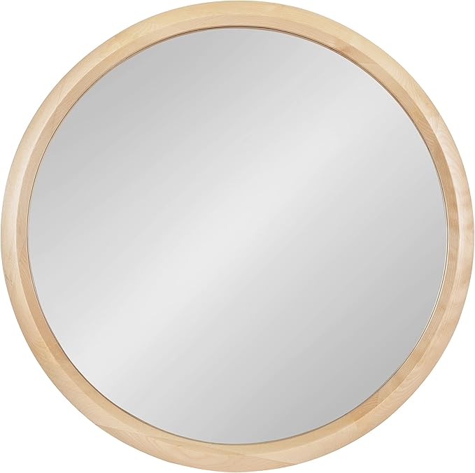 Kate and Laurel Pao Modern Round Wood Wall Mirror; 28; Natural Wood; Decorative Scandinavian Circle Mirror for Robust Wall Decor