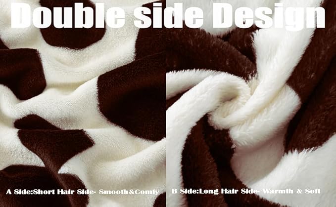 Richave Fleece Cow Print Blanket for All Season - Premium Lightweight Anti-Static Brown and Ivory Throws Travel Blankets Plush Gift for Daughter Mom, Bedroom Decor 51" x 60"(Brown Cow)