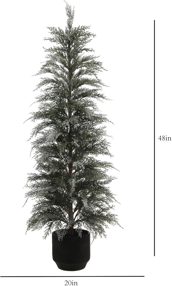 CG Hunter Holiday Collection, Set-of-1 Faux Flocked Cedar Tree, Premium Artificial Indoor Flocked Cedar Tree Stands 4' Tall in Pot–Perfect Christmas Decoration