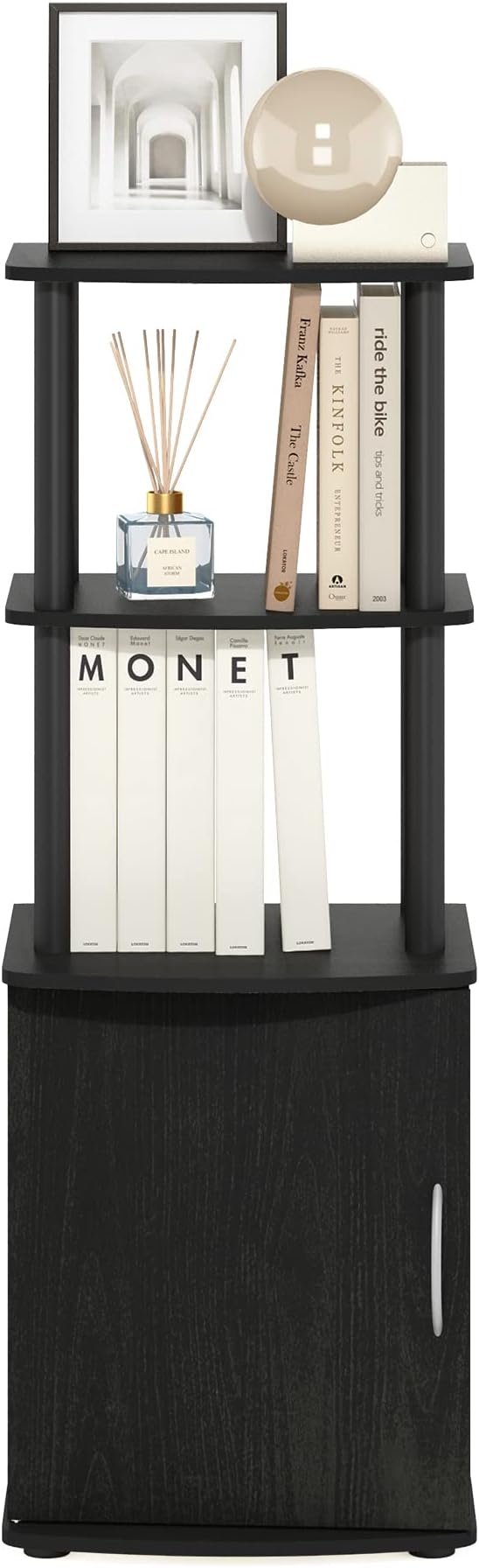 Furinno Turn-N-Tube Tall TV Entertainment Side Table Display Rack with Storage Cabinet, 2-Tier, Blackwood/Black